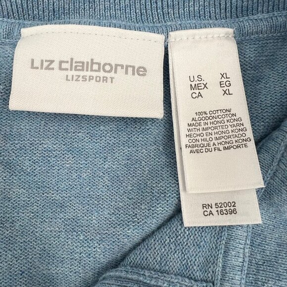 Liz Claiborne Lizsport Blue Cotton Collared Sweater With Button Front XL - Picture 3 of 6